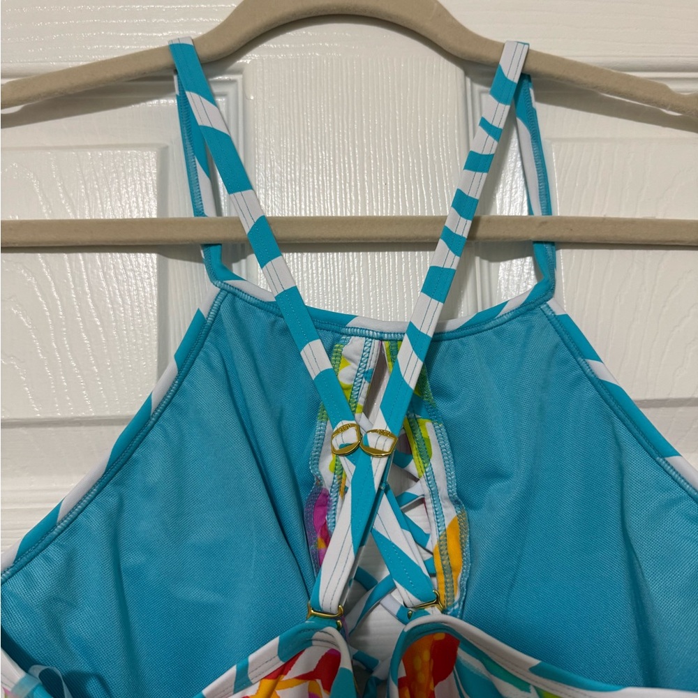 NWT Bleu Rod Beattie Lattice Front Floral Tankini Top Size 12 - Picture 5 of 7